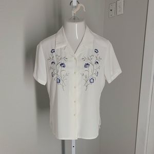 Notations Button Up Classy Collared Shirt Blouse ~ Sz PL ~ Ivory ~ Short Sleeve